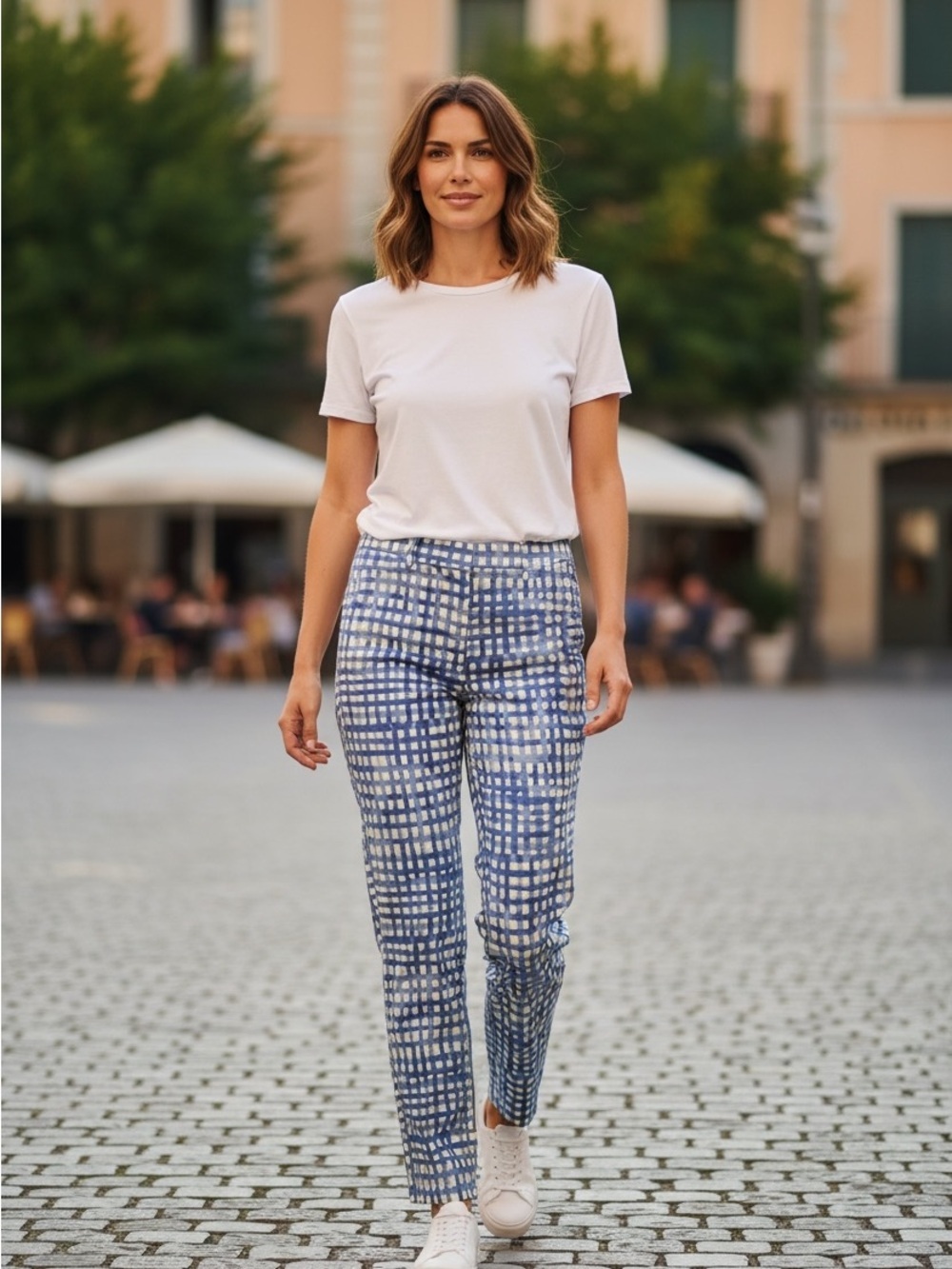 Lilly Pulitzer Blue & White Cropped Grid-Print Pants
